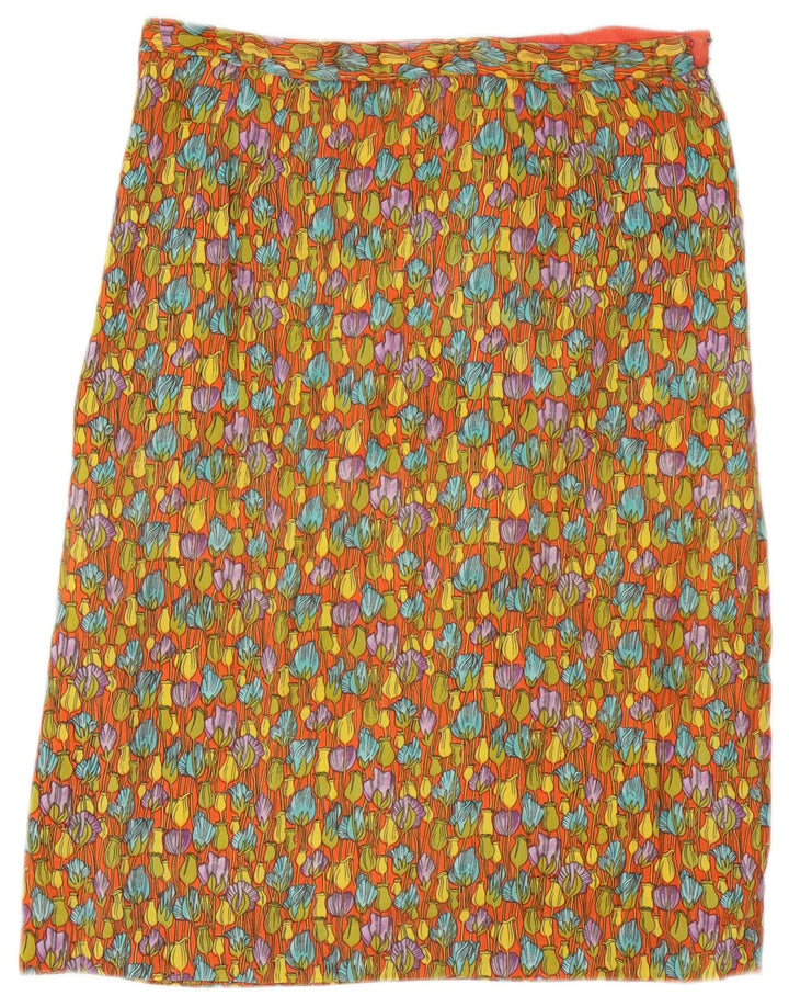 Saia reta feminina vintage W29 médio laranja floral