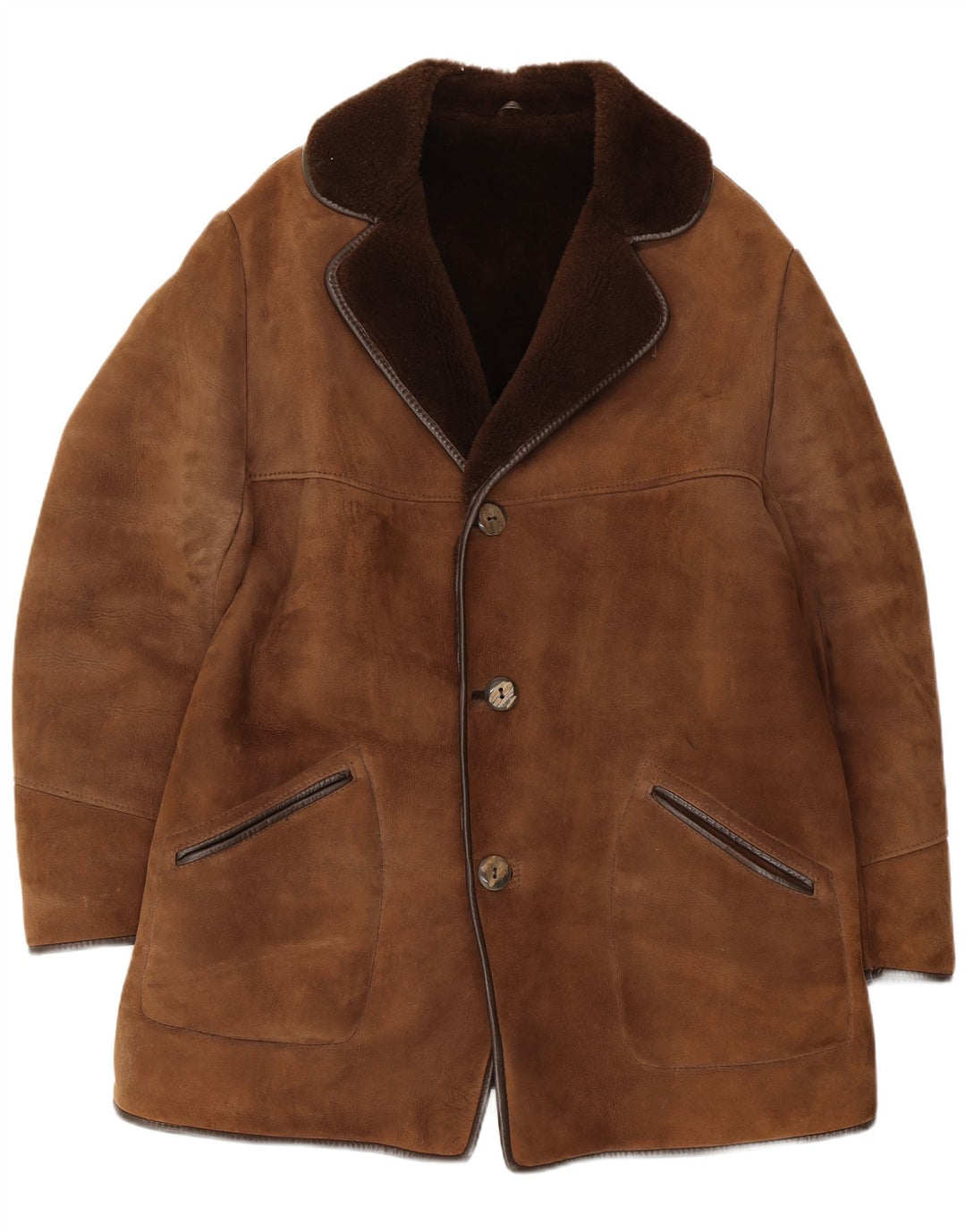 Sobretudo masculino vintage de shearling UK 36 pequeno marrom