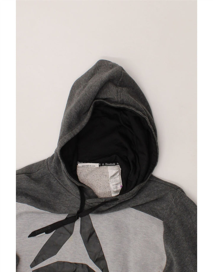REEBOK Mens Graphic Hoodie Jumper Small Grey Colourblock Vintage Reebok and Second-Hand Reebok from Messina Hembry 
