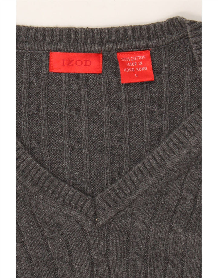 IZOD Mens V-Neck Jumper Sweater Large Grey Cotton Vintage Izod and Second-Hand Izod from Messina Hembry 