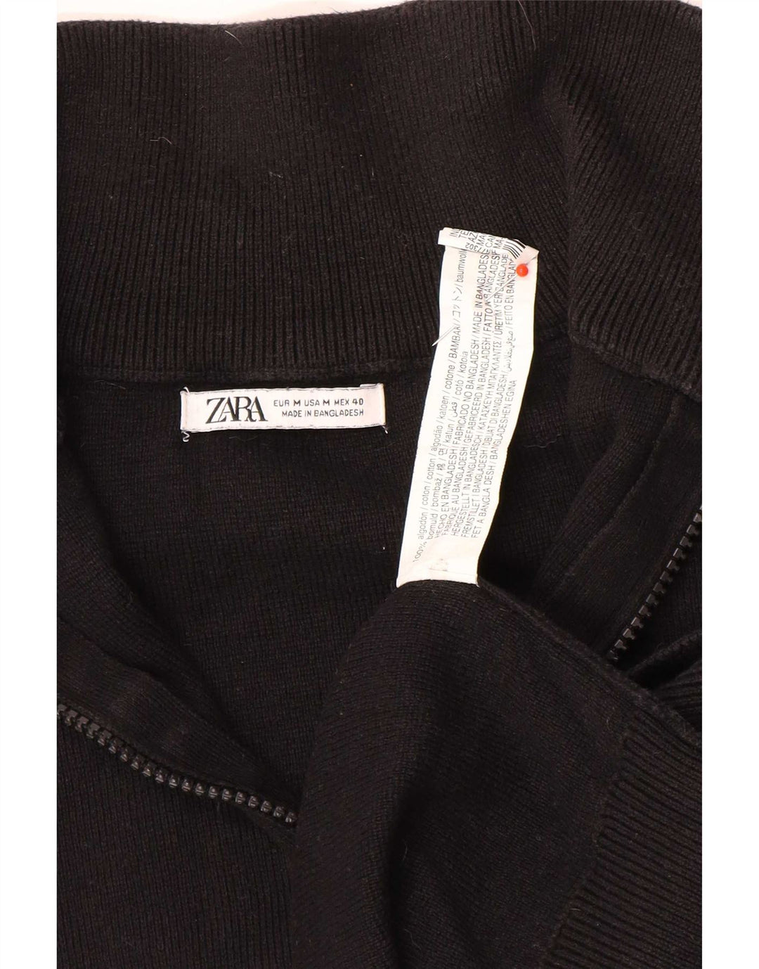 Suéter masculino Zara com zíper e gola alta de algodão preto médio