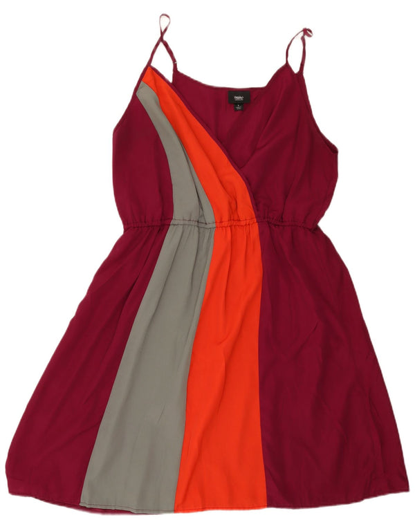 Vestido deslizante feminino MOSSIMO Reino Unido 14 grande poliéster colorblock cor de vinho