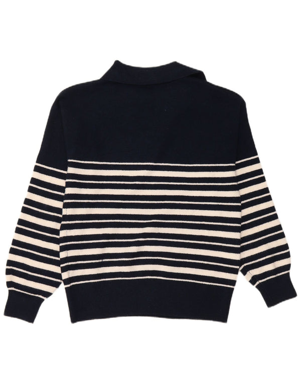 Suéter feminino Marks & Spencer com gola polo e listrado azul marinho UK 6 XS