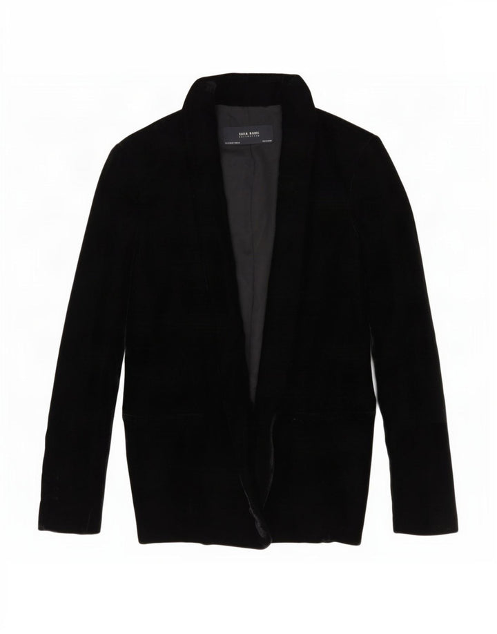 Zara Womens Open Velvet Blazer Jacket UK 10 Pequeno Poliéster Preto