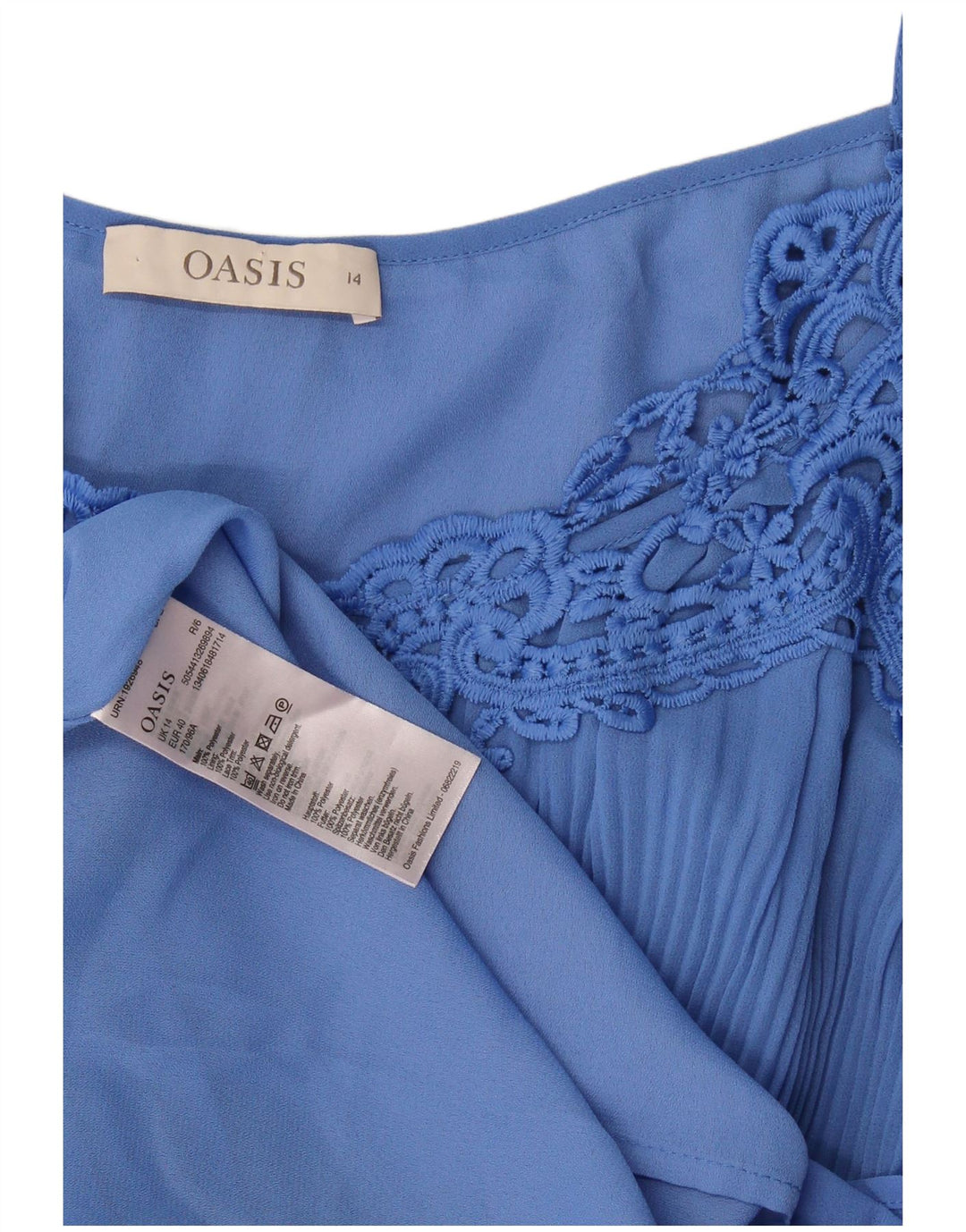 Vestido feminino Oasis sem ombro UK 14 poliéster azul médio