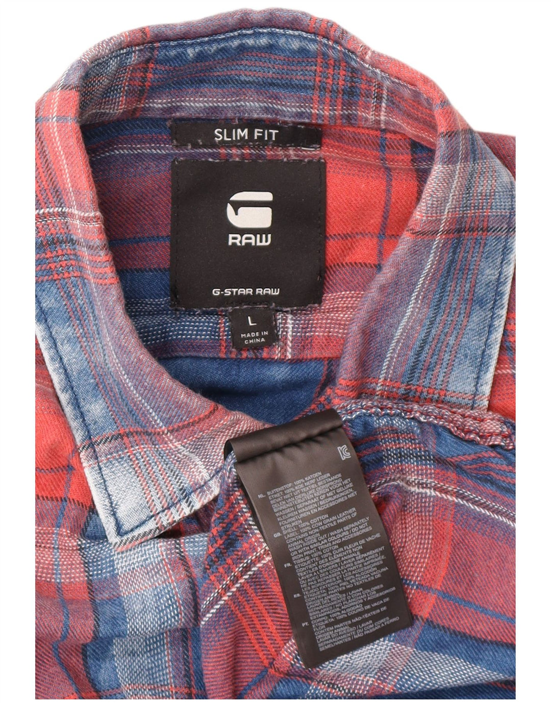 Camisa masculina G-Star Slim Fit grande algodão xadrez azul