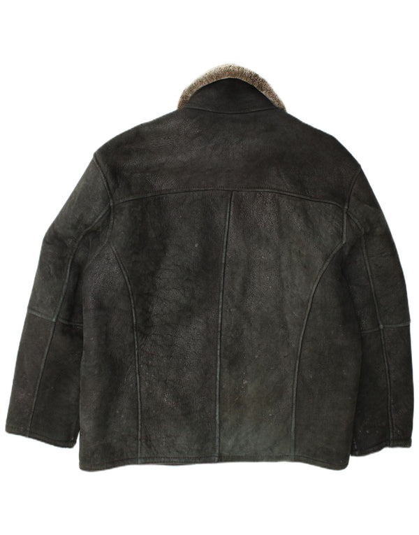 Jaqueta masculina vintage Shearling UK 42 XL couro preto