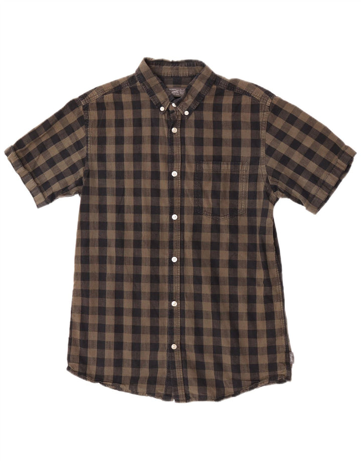 Camisa masculina de ajuste regular Jack & Jones, algodão guingão marrom médio
