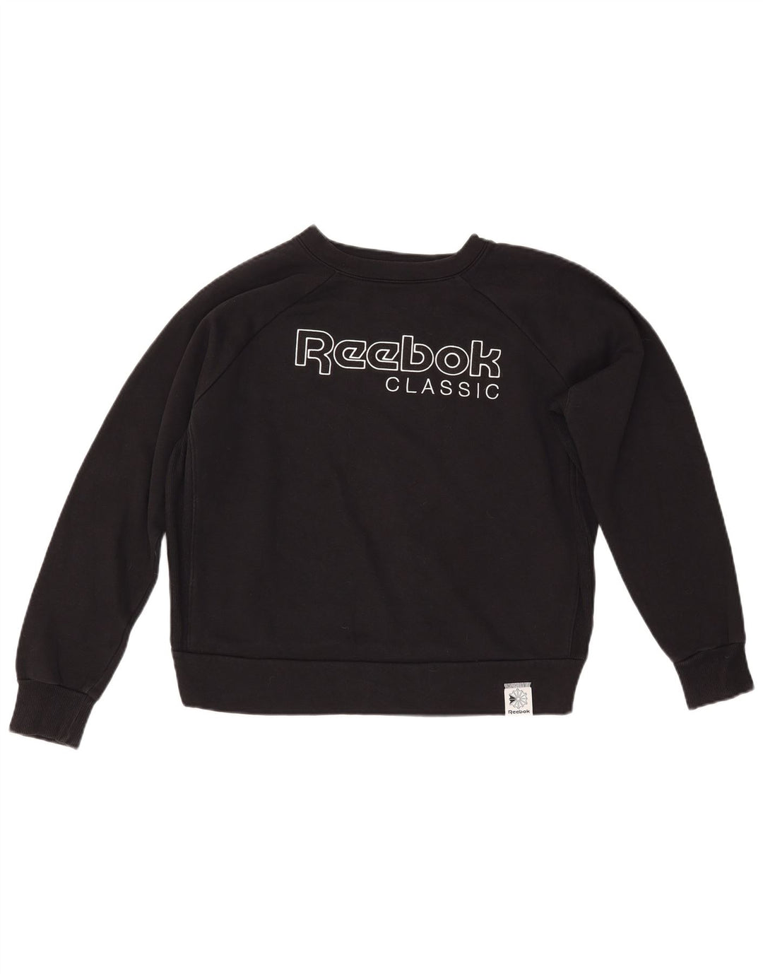 REEBOK feminino gráfico moletom jumper UK 14 médio algodão preto