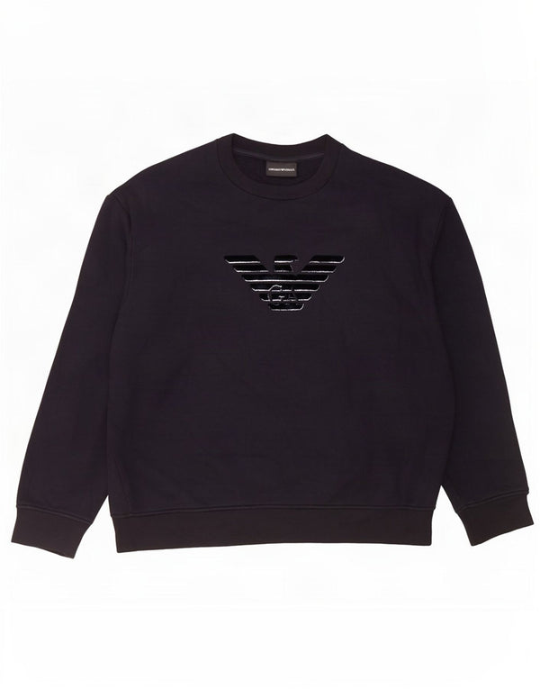 Emporio Armani Womens Graphic Sweatshirt Jumper UK 20 2XL Black Modal