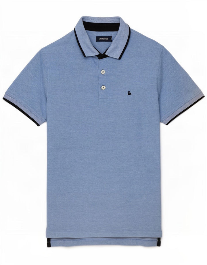 Camisa polo masculina Jack & Jones de algodão azul médio