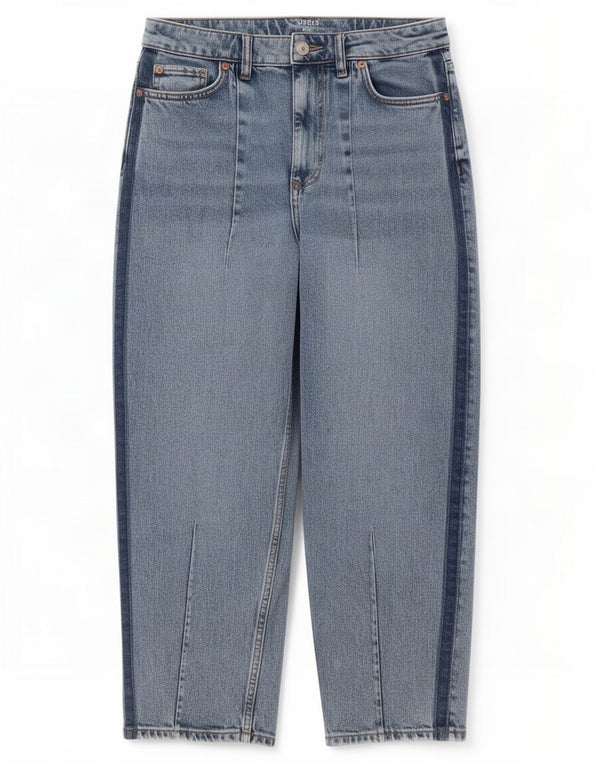 Calça jeans feminina Marks & Spencer de cintura alta cortada UK 10 pequena W30 L24 azul