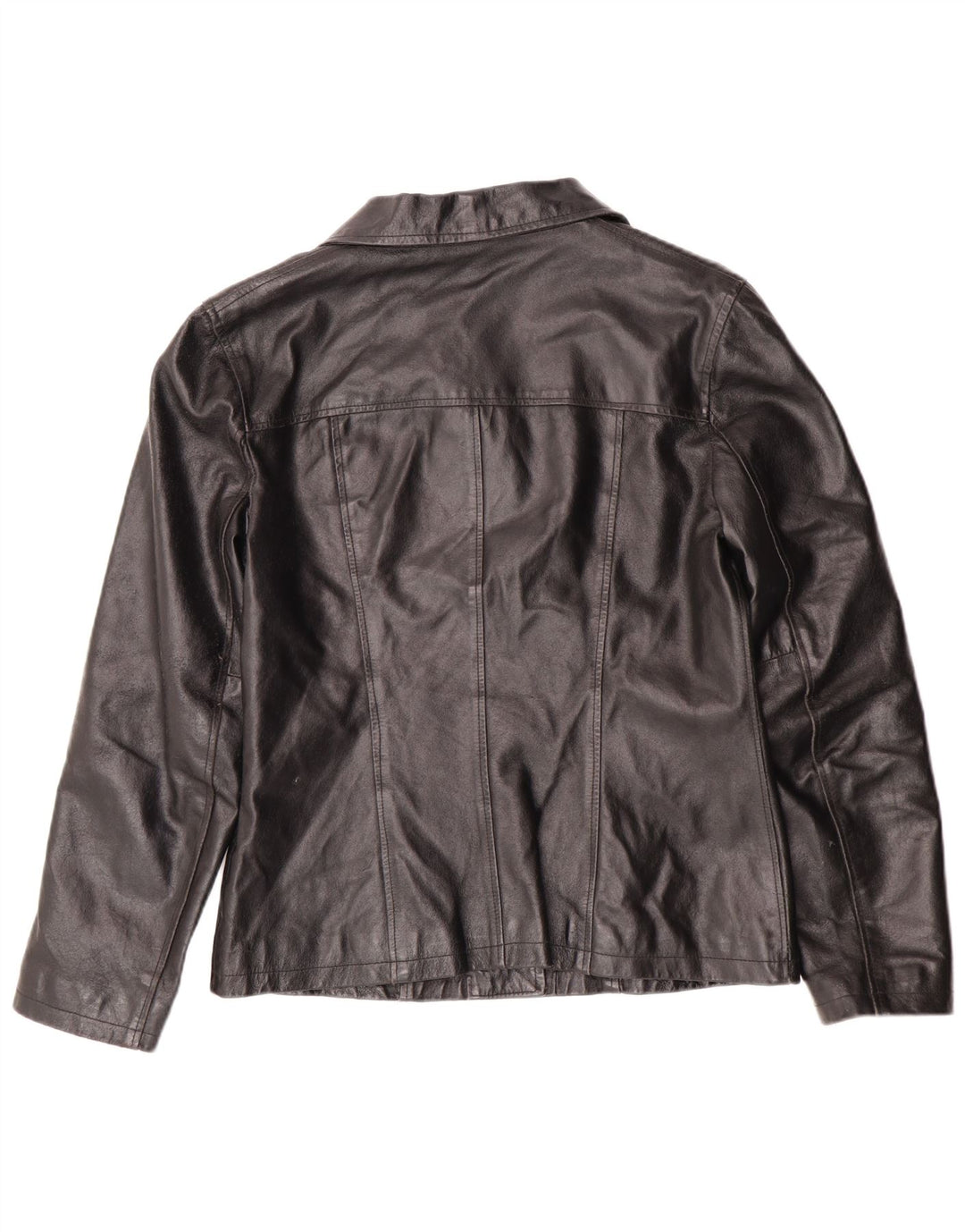 Jaqueta de couro feminina vintage UK 12 médio couro preto clássico