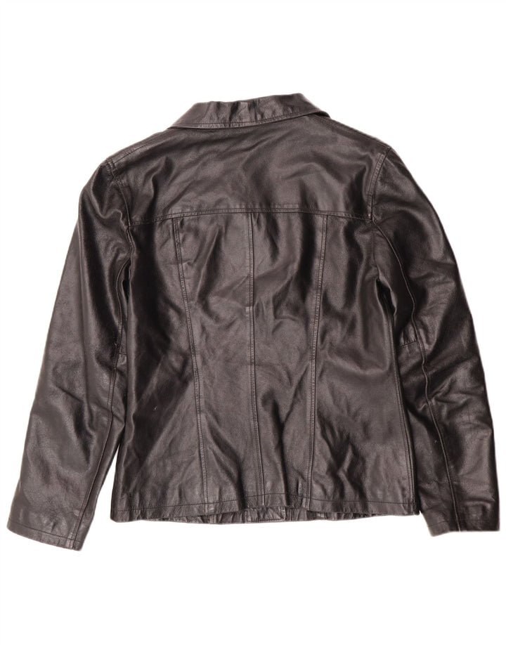 Jaqueta de couro feminina vintage UK 12 médio couro preto clássico