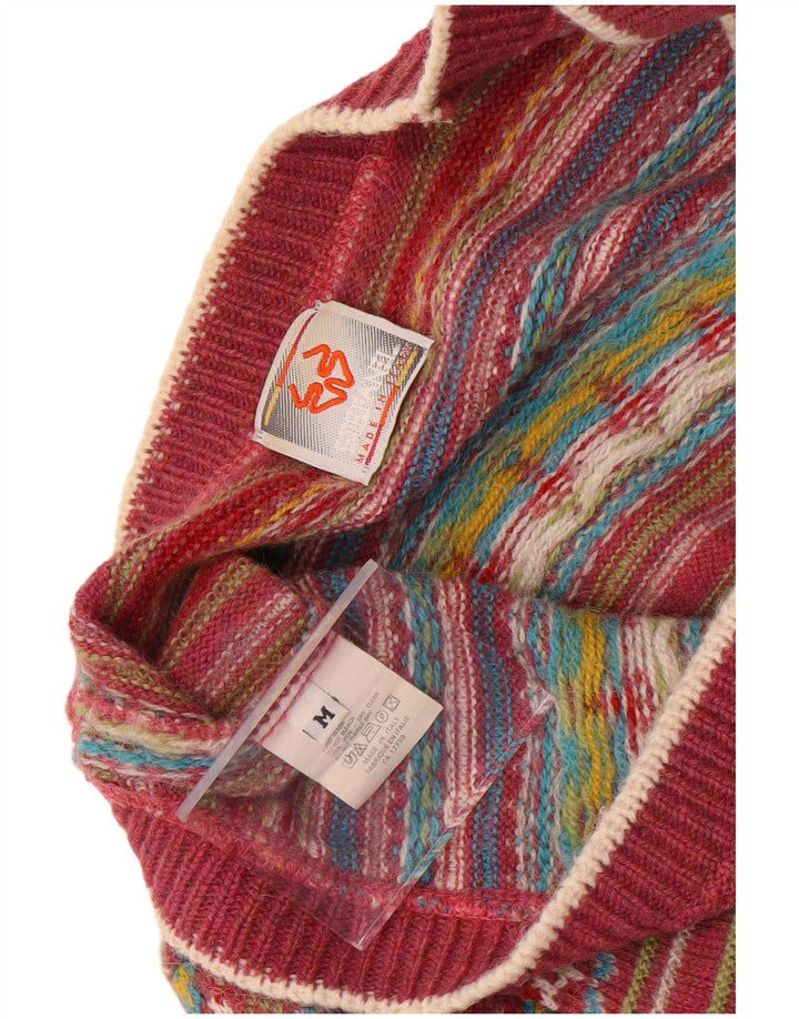 Suéter cardigã feminino Stefanel Reino Unido 14 médio vermelho Fair Isle lã