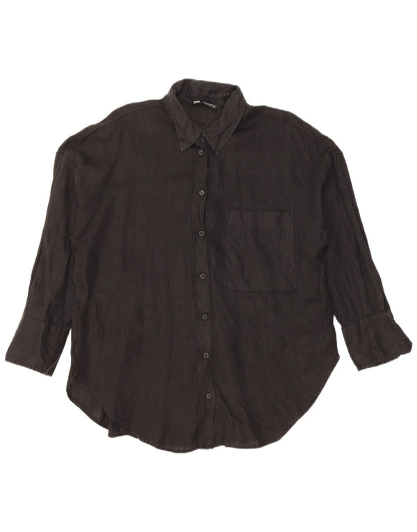 Camisa oversized feminina Zara UK 14 linho preto médio