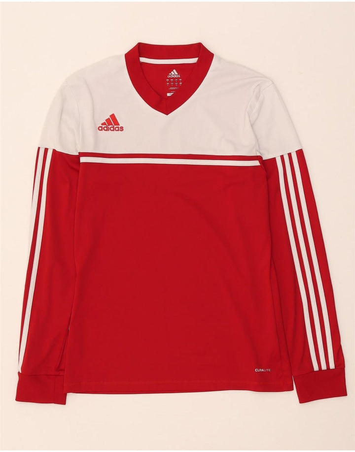 Adidas Womens Climalite Top Manga Longa UK 10 Small Red Colourblock