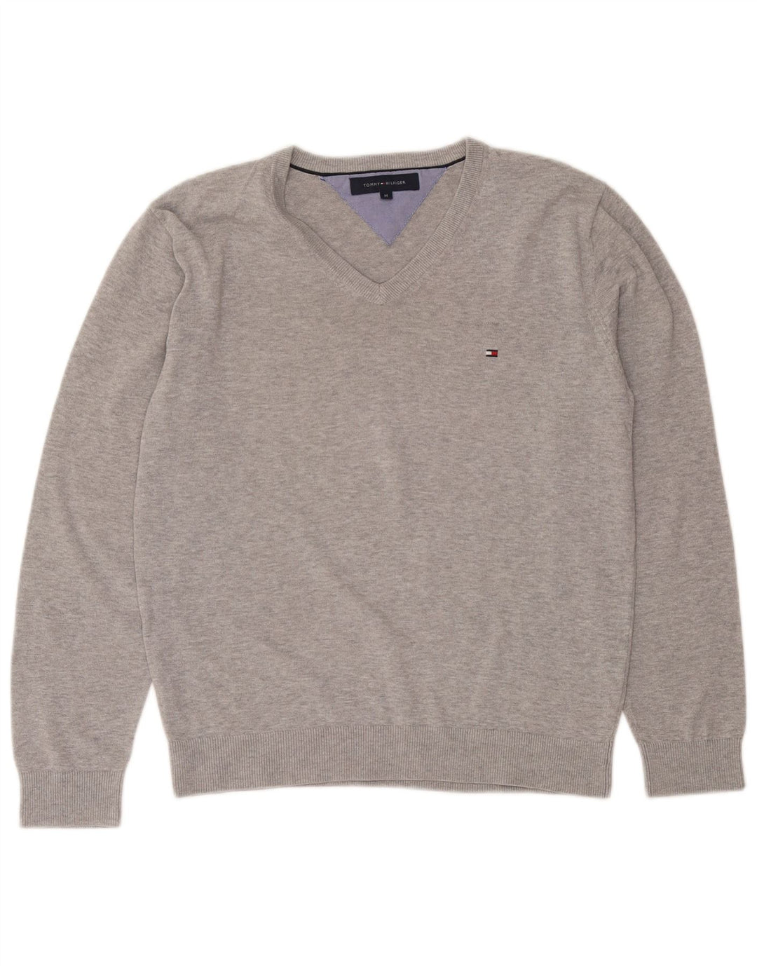 Suéter masculino Tommy Hilfiger com decote em V, algodão cinza médio