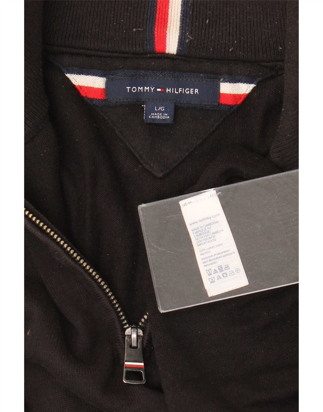 Suéter masculino Tommy Hilfiger com zíper e gola alta de algodão preto
