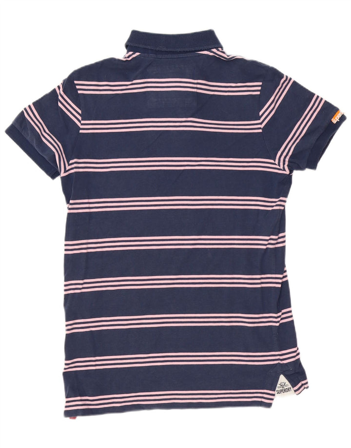 Camisa polo masculina Superdry gráfica média algodão listrado azul marinho