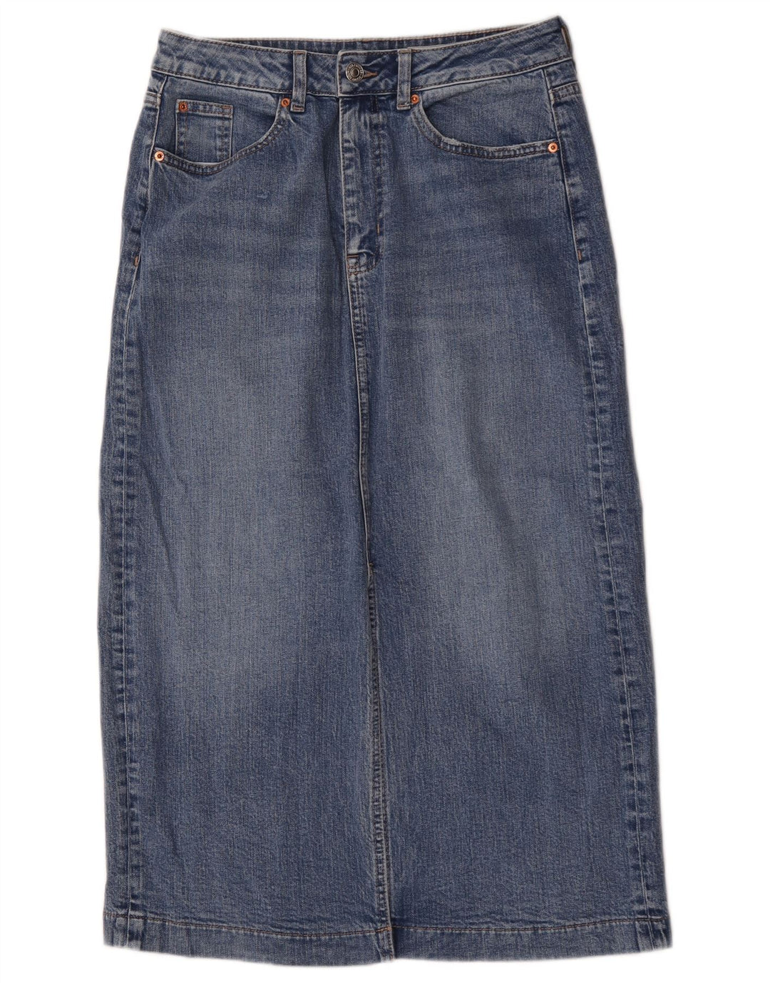 Saia midi jeans regular feminina Marks & Spencer Reino Unido 10 pequena W30 azul