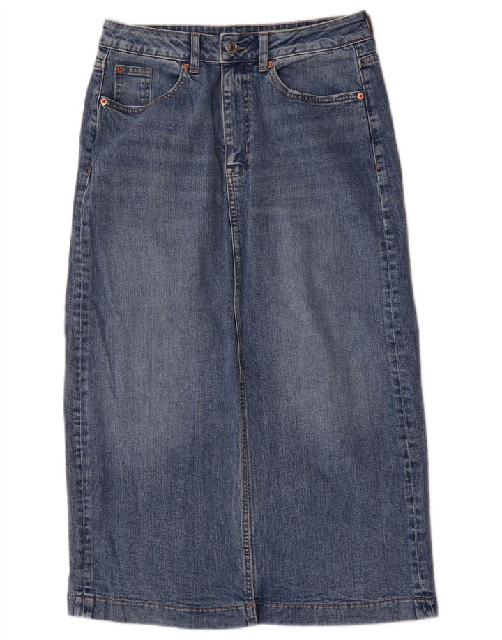 Saia midi jeans regular feminina Marks & Spencer Reino Unido 10 pequena W30 azul
