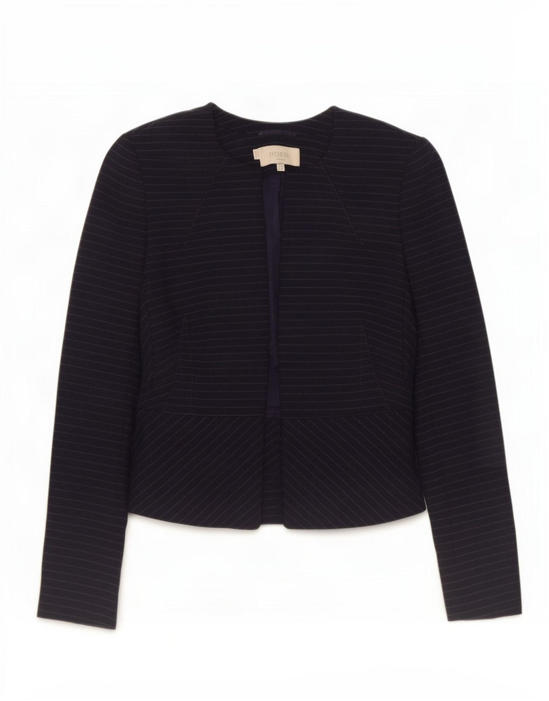 Jaqueta blazer aberta feminina Hobbs Reino Unido 8 poliéster listrado azul marinho pequeno