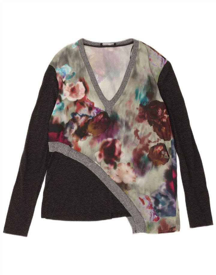 Zara Top feminino assimétrico manga comprida Reino Unido 10 pequeno floral multicolorido