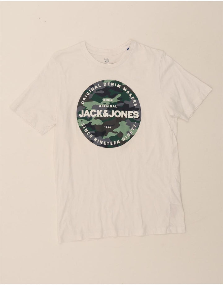 JACK & JONES Boys Graphic T-Shirt Top 15-16 Years White Cotton Vintage Jack & Jones and Second-Hand Jack & Jones from Messina Hembry 