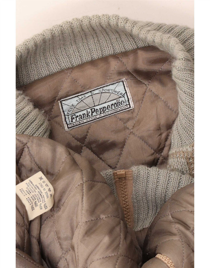 Frank Pepperone Mens Knit Bomber Jacket UK 42 XL Verde Geométrico