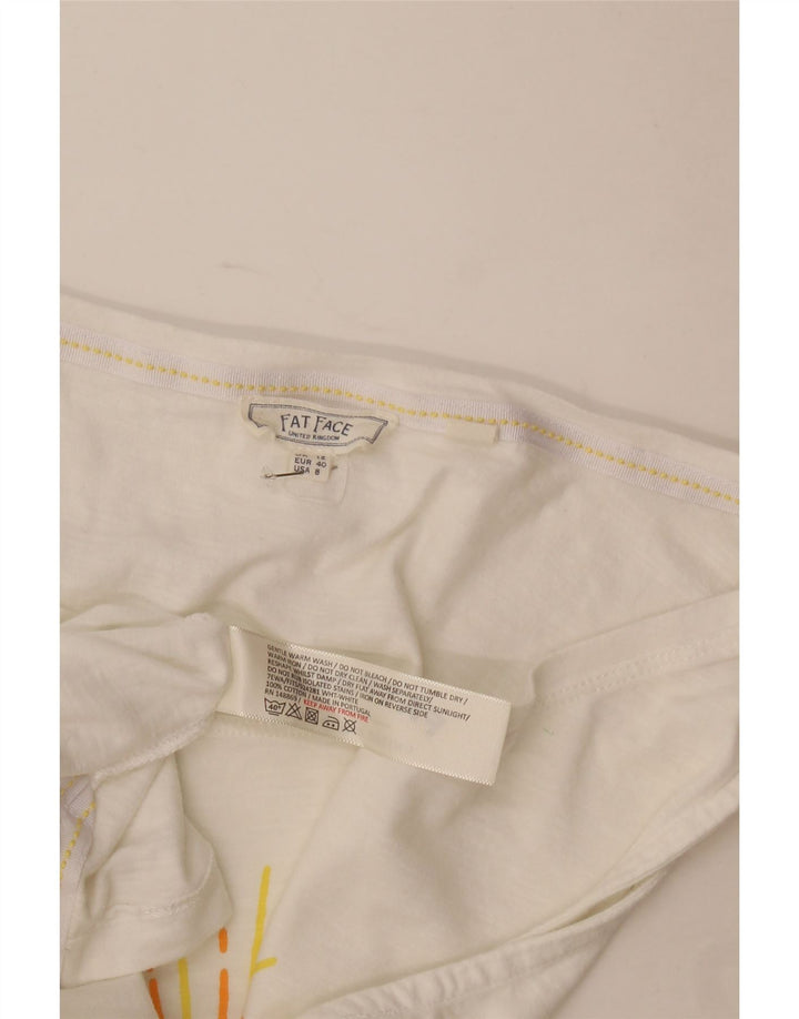 Top de colete gráfico feminino Fat Face UK 12 algodão branco médio