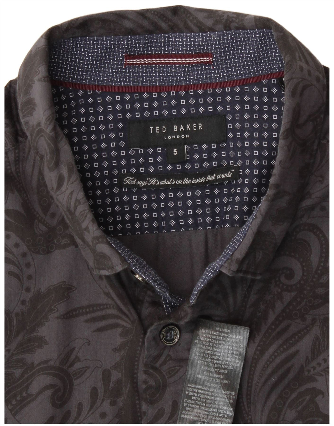 Camisa masculina TED BAKER tamanho 5 grande algodão paisley cinza
