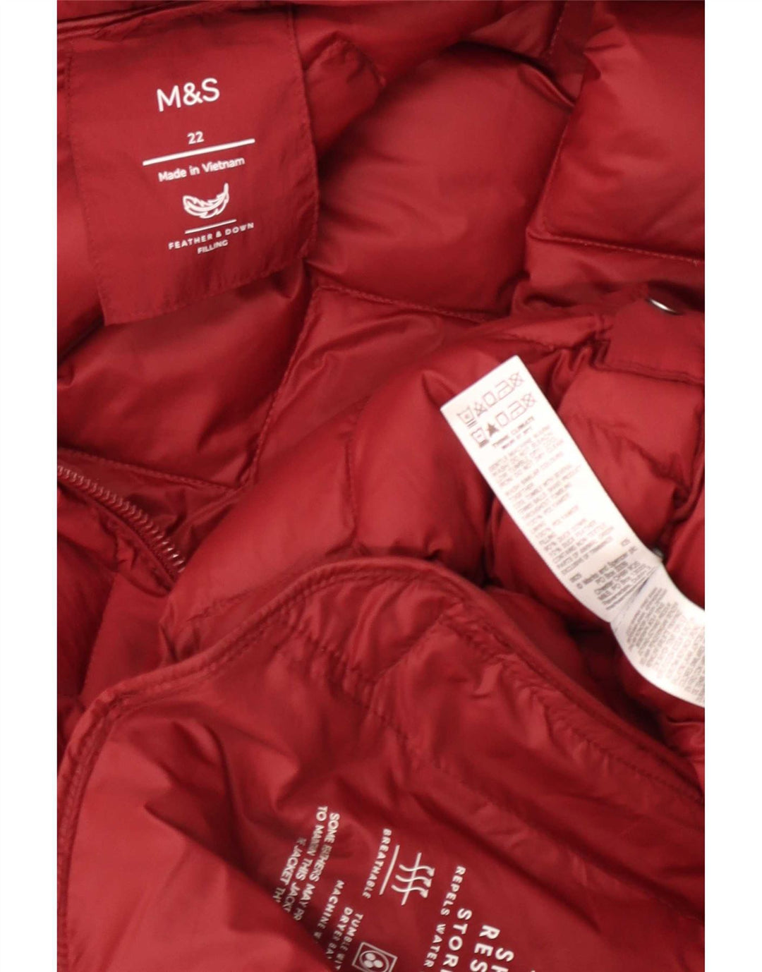 Casaco acolchoado com capuz feminino Marks & Spencer UK 22 3XL poliamida vermelha