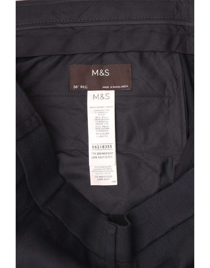 Calça masculina de terno regular Marks & Spencer W36 L31 azul marinho poliéster