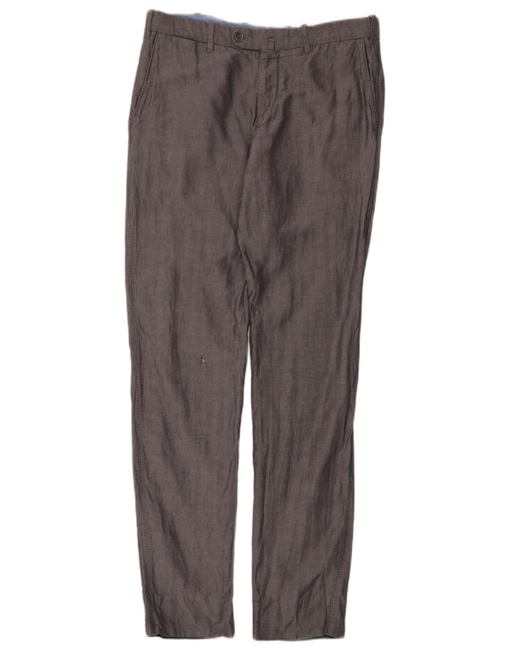 Calça masculina Slim Suit Massimo Dutti EU 42 Grande W32 L32 Espinha de peixe cinza