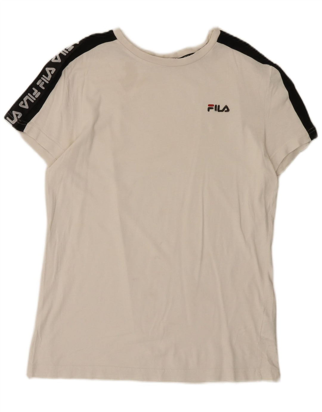 Fila Camiseta masculina gráfica top pequeno algodão colorblock branco