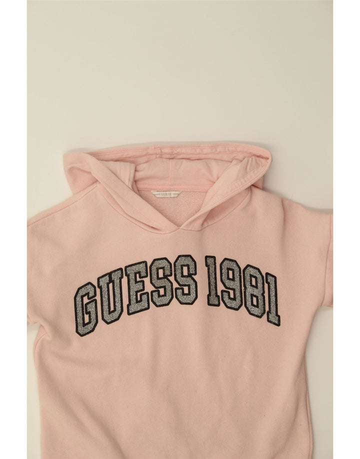 GUESS Girls Graphic Hoodie Jumper 9-10 Years Pink Cotton Vintage Guess and Second-Hand Guess from Messina Hembry 