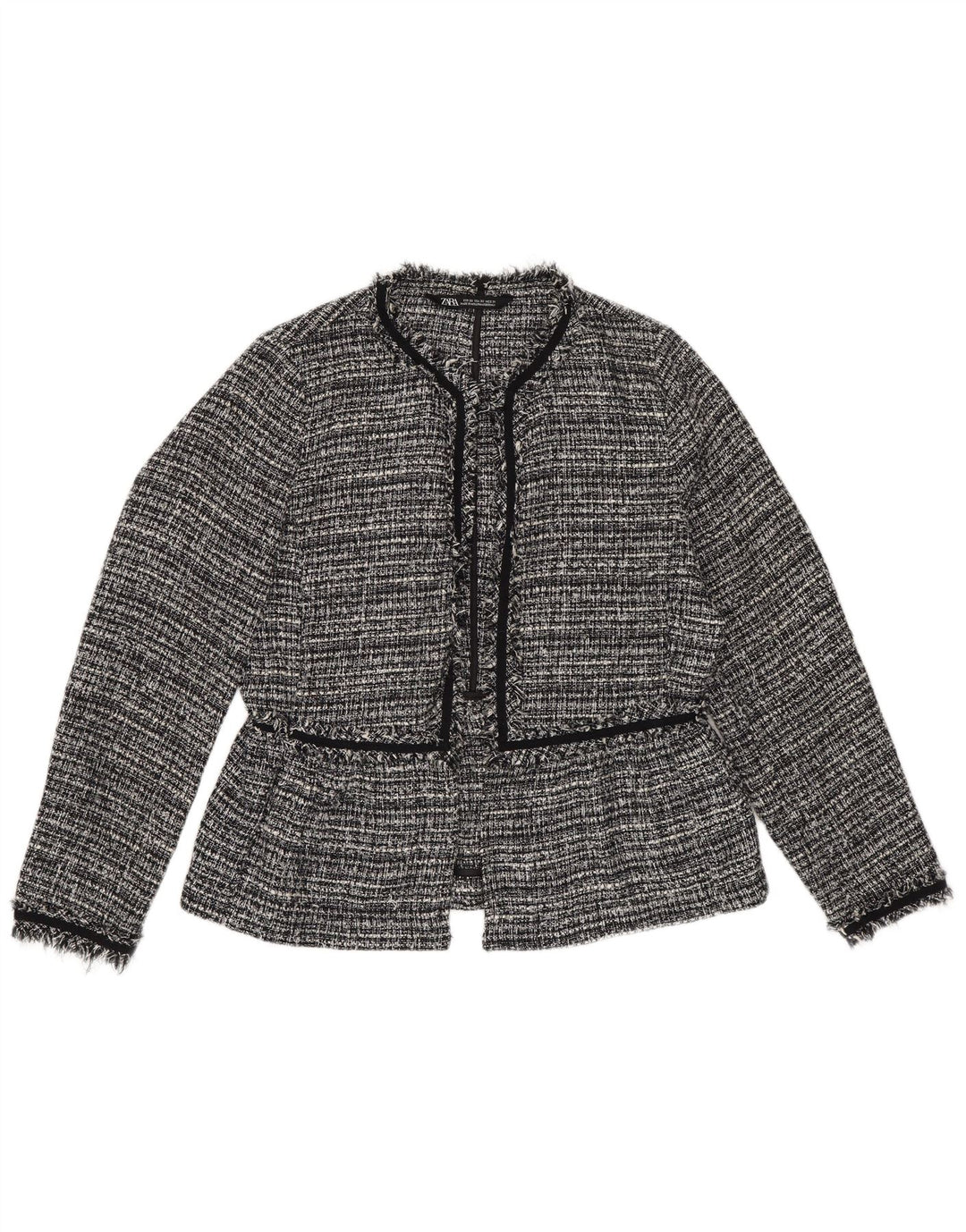 Zara Womens Oversized Open Blazer Jacket UK 6 XS Preto Listrado Poliéster