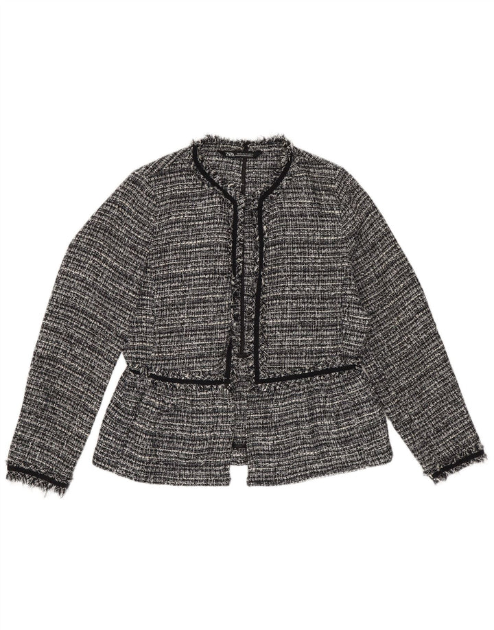 Zara Womens Oversized Open Blazer Jacket UK 6 XS Preto Listrado Poliéster