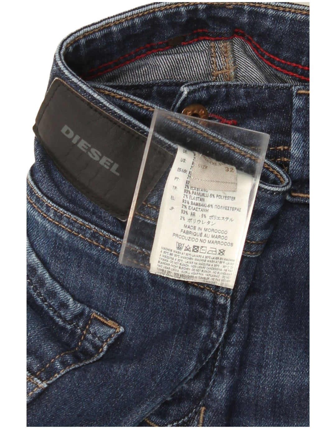 DIESEL Masculino D-Strukt Jeans retos desgastados W32 L31 algodão azul