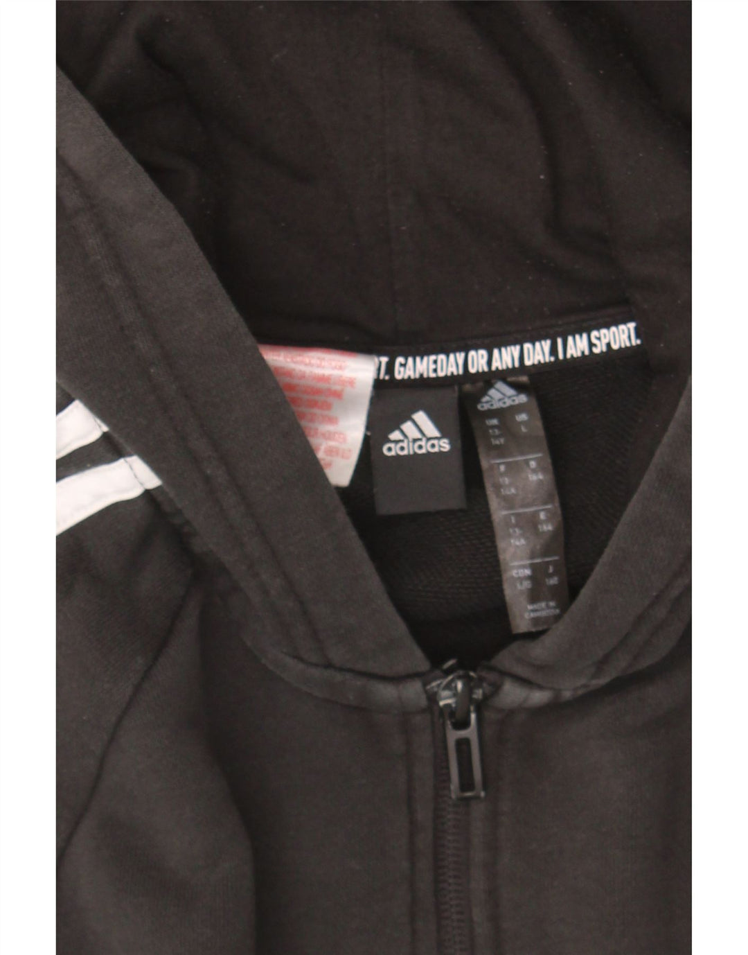 ADIDAS Boys Zip Hoodie Sweater 13-14 Years Black Cotton Vintage Adidas and Second-Hand Adidas from Messina Hembry 