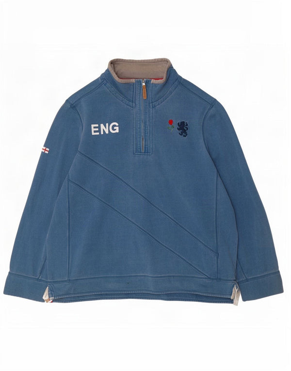 Fat Face Masculino Inglaterra Gráfico Zip Neck Moletom Jumper 2XL Algodão Azul