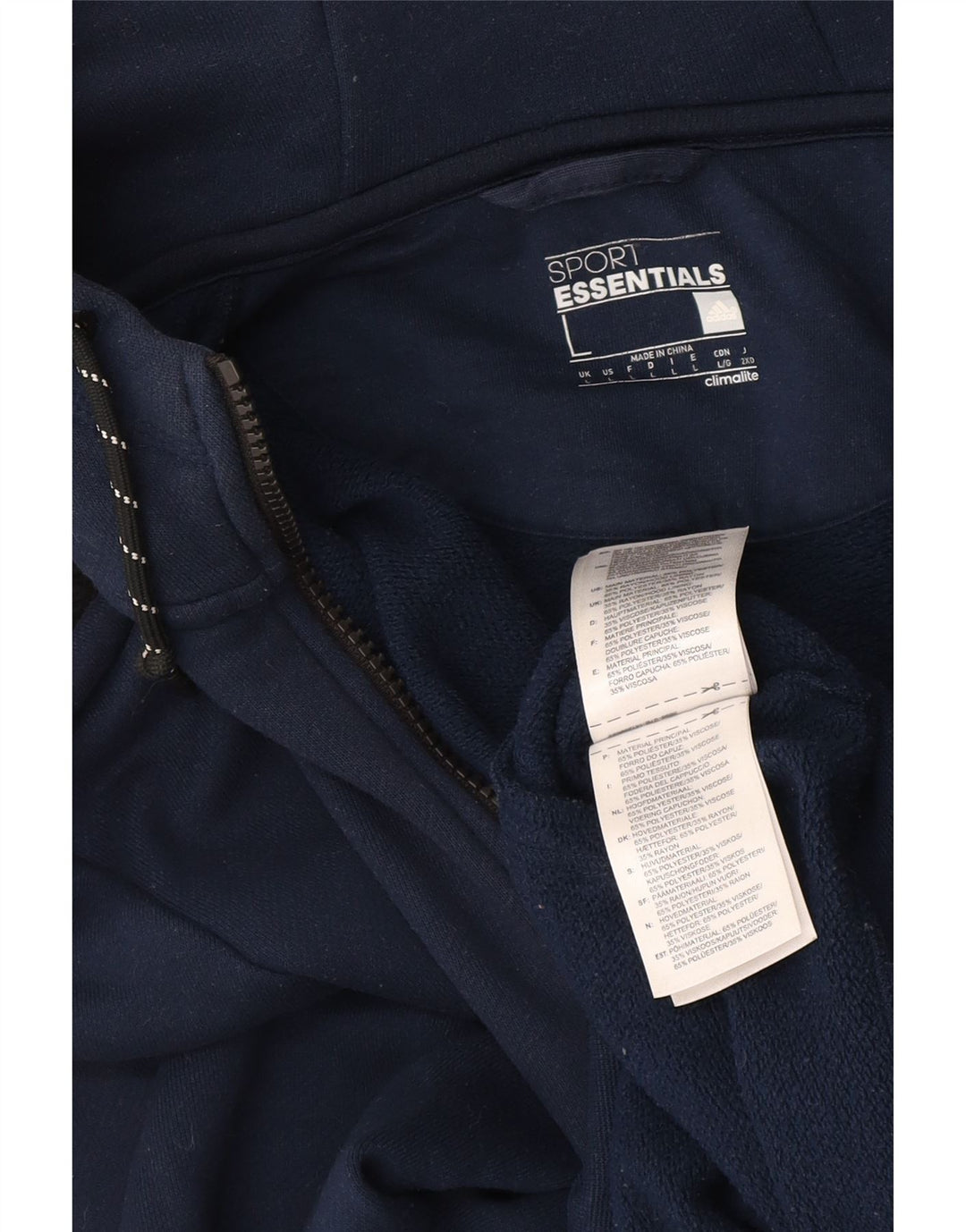 Suéter masculino Adidas Climalite Zip com capuz grande poliéster azul marinho
