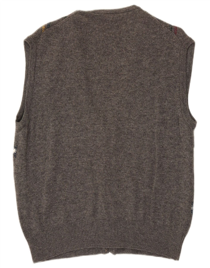 Suéter cardigã masculino sem mangas VINTAGE grande cinza Argyle/Diamante