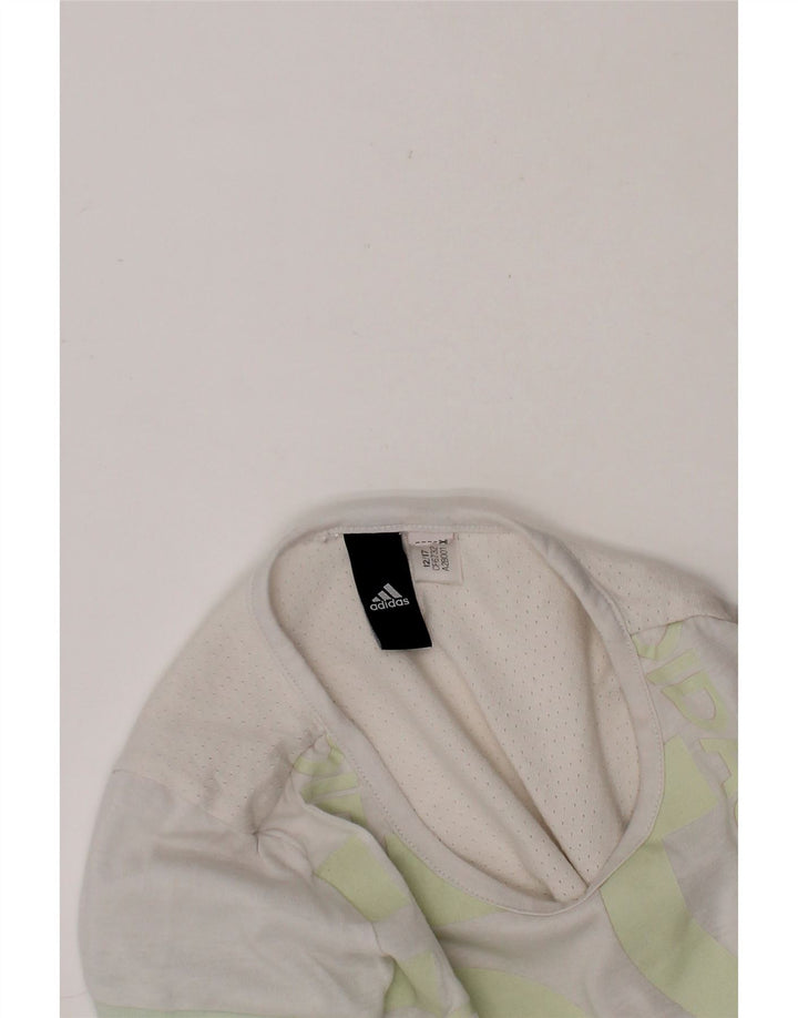 ADIDAS Girls Graphic T-Shirt Top 7-8 Years White Vintage Adidas and Second-Hand Adidas from Messina Hembry 
