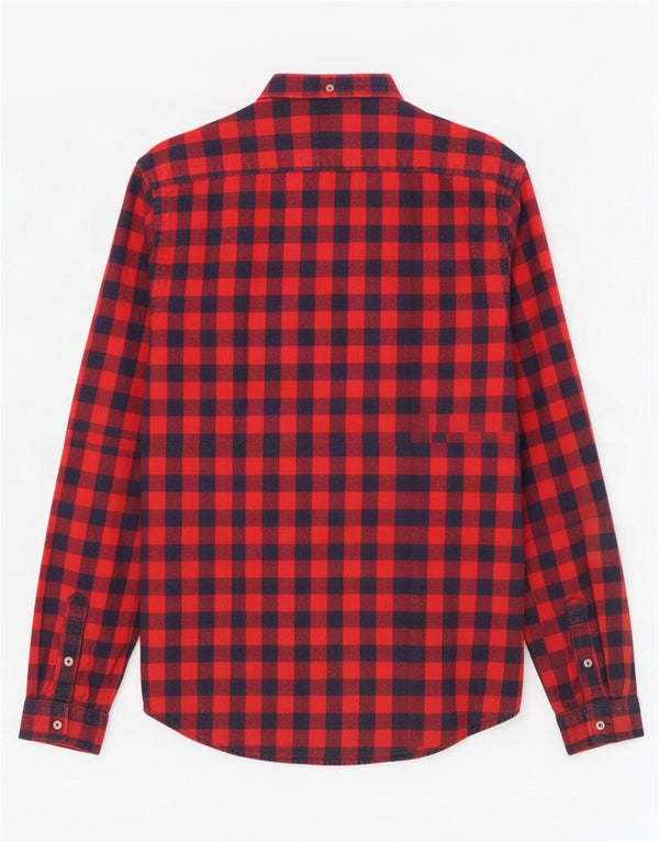 Zara Camisa masculina de flanela slim fit médio algodão guingão vermelho