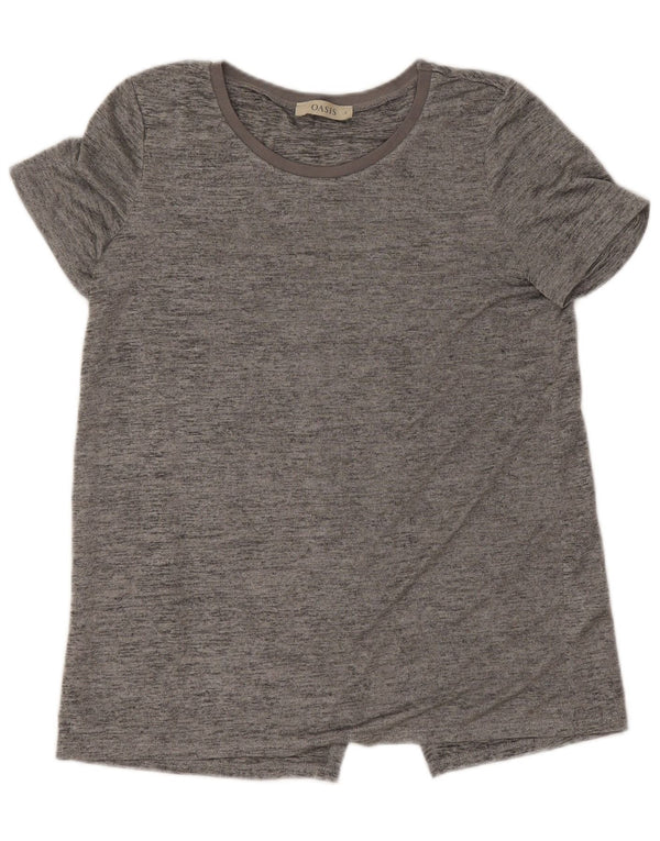 Camiseta feminina Oasis UK 10 poliéster manchado cinza pequeno