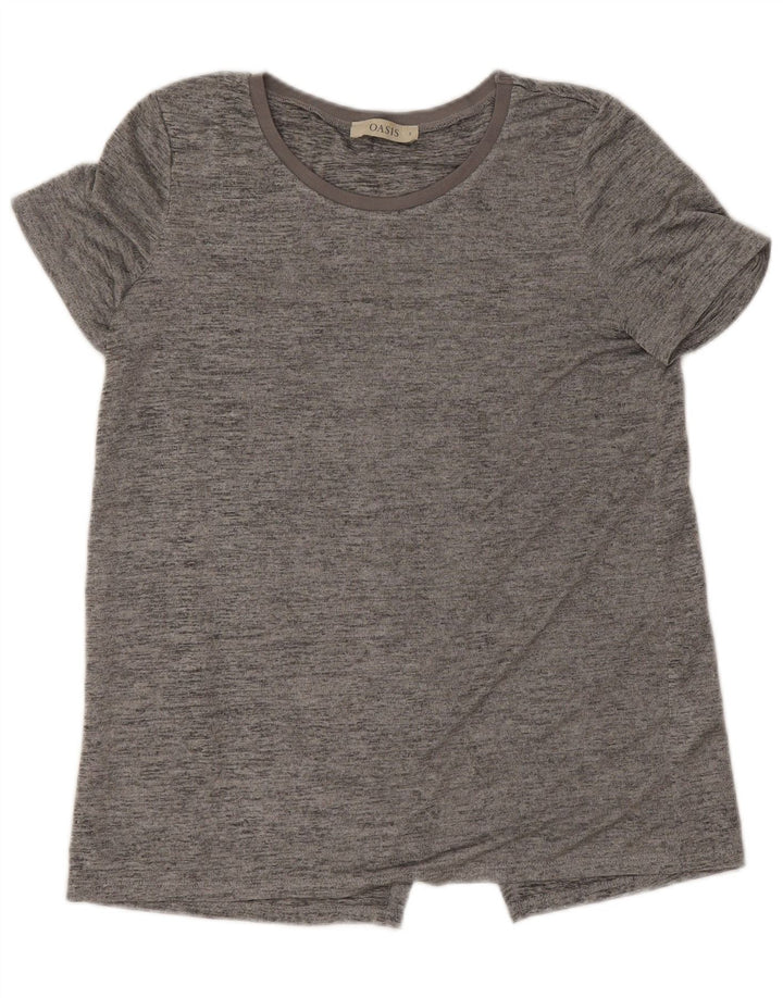 Camiseta feminina Oasis UK 10 poliéster manchado cinza pequeno