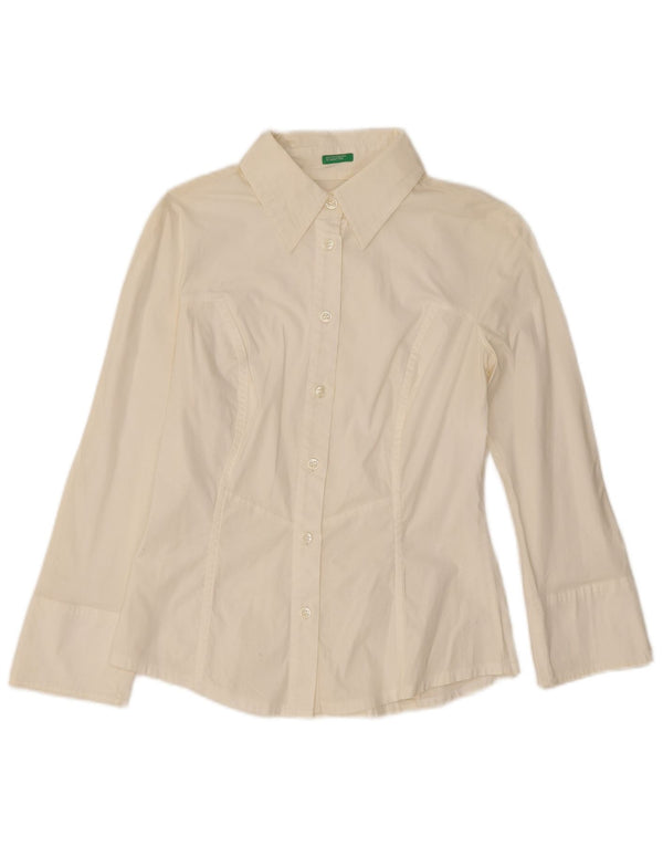 Camisa feminina Benetton UK 10 pequena algodão branco