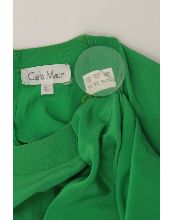 Blusa feminina vintage UK 16 grande seda verde